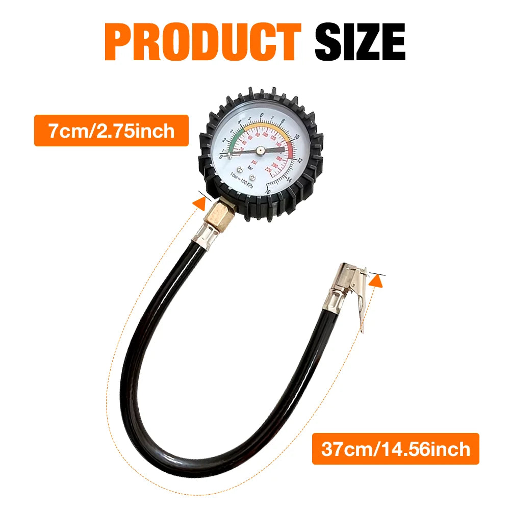 מד לחץ אוויר אנלוגי לצמיגים עם צינור – עד 220 PSI