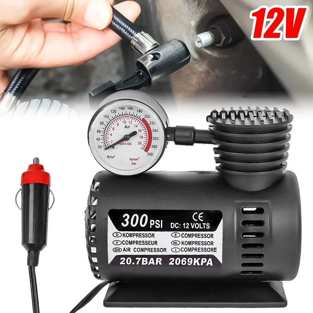 משאבת ניפוח קומפקטית בחיבור לשקע הרכב 12V