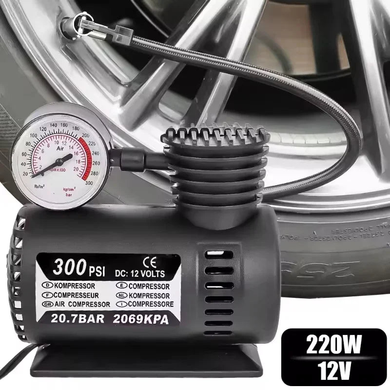 משאבת ניפוח קומפקטית בחיבור לשקע הרכב 12V