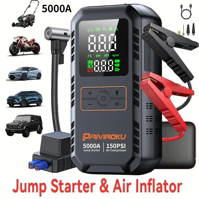 בוסטר התנעה לרכב 12V עם קומפרסור נייד