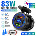 שקע טעינה לרכב 83W עם USB‑C, USB ומד מתח