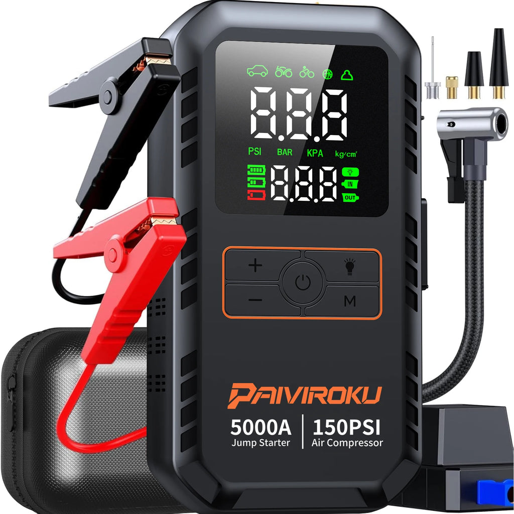 בוסטר התנעה לרכב 12V עם קומפרסור נייד