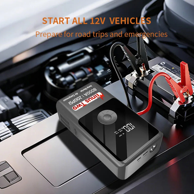 בוסטר התנעה 12V ומשאבת ניפוח עם תצוגה דיגיטלית
