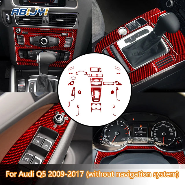 מדבקות חיפוי במראה קרבון לקונסולה ל-Audi Q5 — שנות 2009–2017, לגרסה ללא ניווט