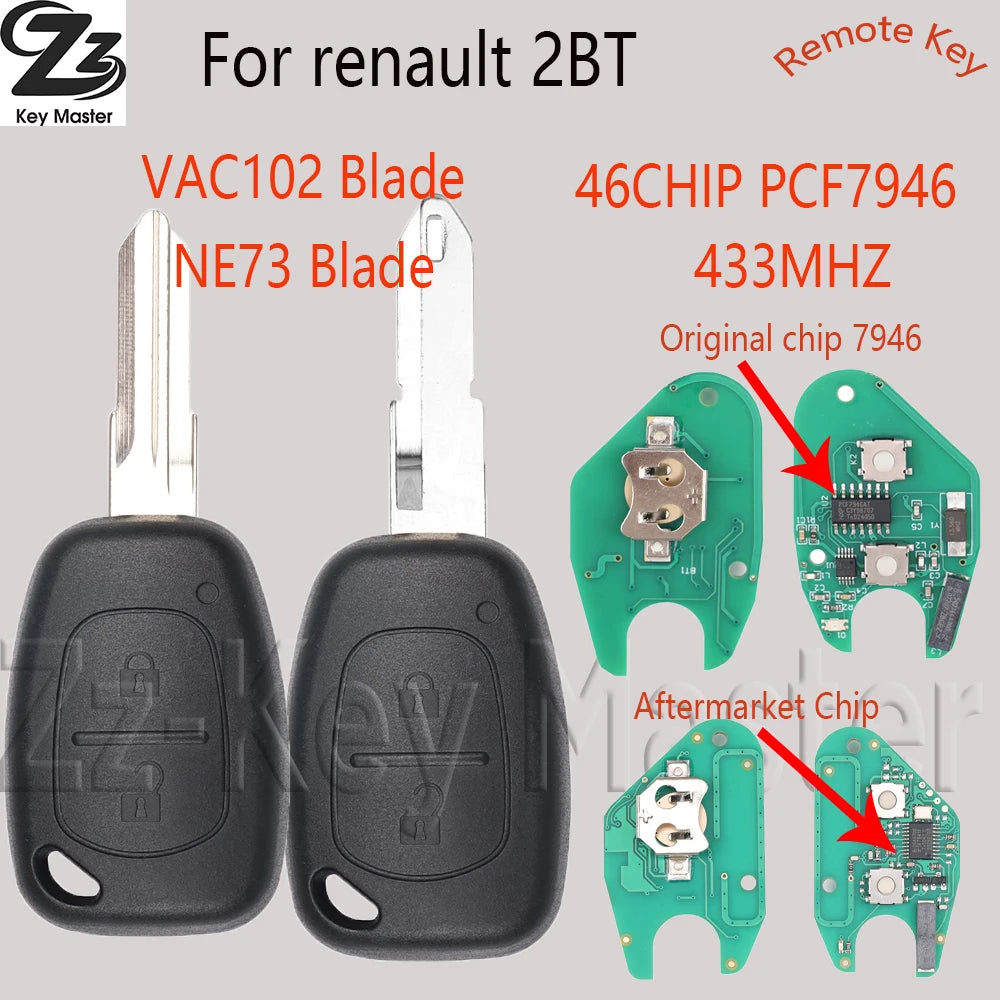 שלט מפתח 433MHz עם שבב PCF7946 לרנו קנגו