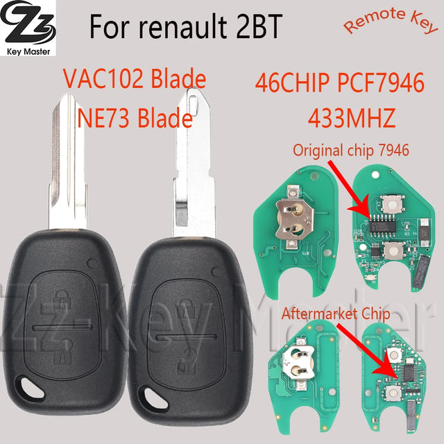 שלט מפתח 433MHz עם שבב PCF7946 לרנו קנגו