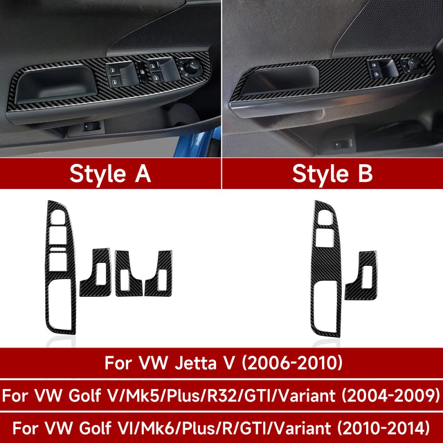מדבקת חיפוי במראה קרבון ללוח מתגי החלונות ל-Volkswagen Jetta — MK5/MK6