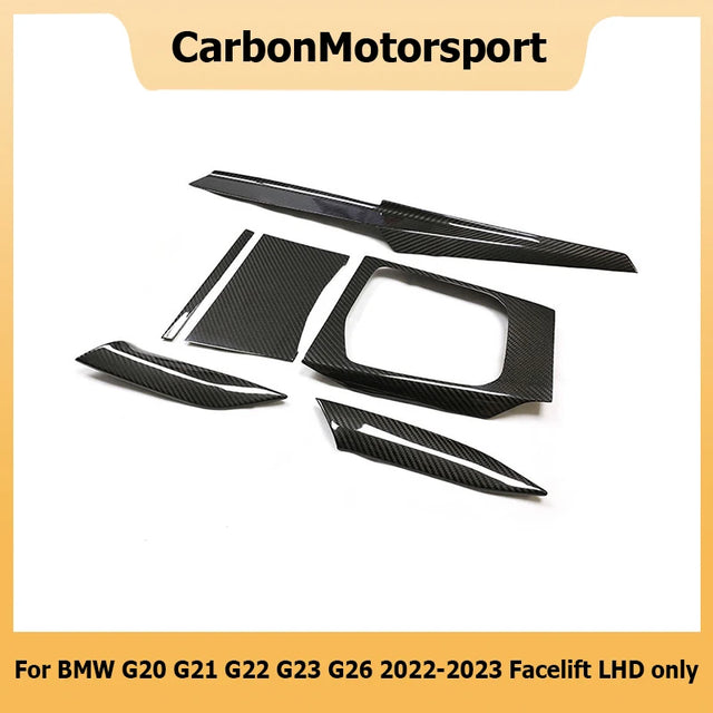 חיפויים במראה קרבון לחלקי תא הנוסעים ל-BMW סדרה 3 — G20/G21/G22/G23/G26 מתיחת פנים, שנות 2022–2023, להגה שמאל