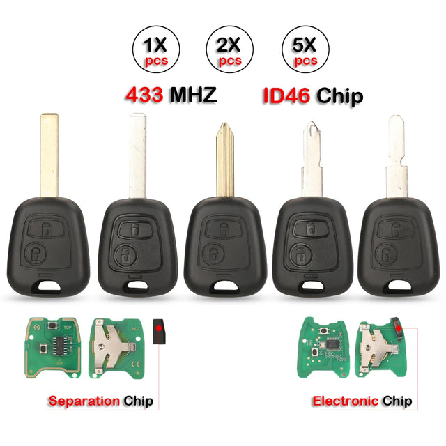 שלט מפתח 433MHz עם שבב ID46 לסיטרואן C1