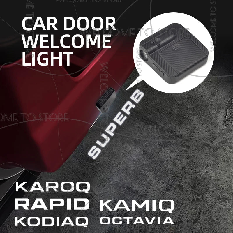 מקרן LED עם סמל לדלת הרכב ל-Skoda Superb